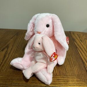 Ty Pink Bunny Duo Plush Set beanie and buddy HOPPITY